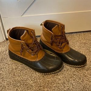 Brown duck boots